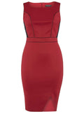 Dorothy Perkins Plus Size Wine Sleeveless Fitted Scuba Dress with Lace Insert