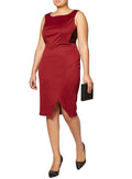 Dorothy Perkins Plus Size Wine Sleeveless Fitted Scuba Dress with Lace Insert