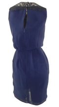 Ex Chainstore Dunnes Savida Navy Chiffon Sleeveless Dress with Lace Detail