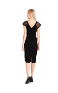 Marks & Spencer Per Una Black Bodycon Stretch Dress with Lace Shoulders