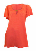 Marina Kaneva plus size dark coral short sleeve stretchy tunic top with dip side