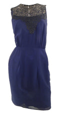 Ex Chainstore Dunnes Savida Navy Chiffon Sleeveless Dress with Lace Detail