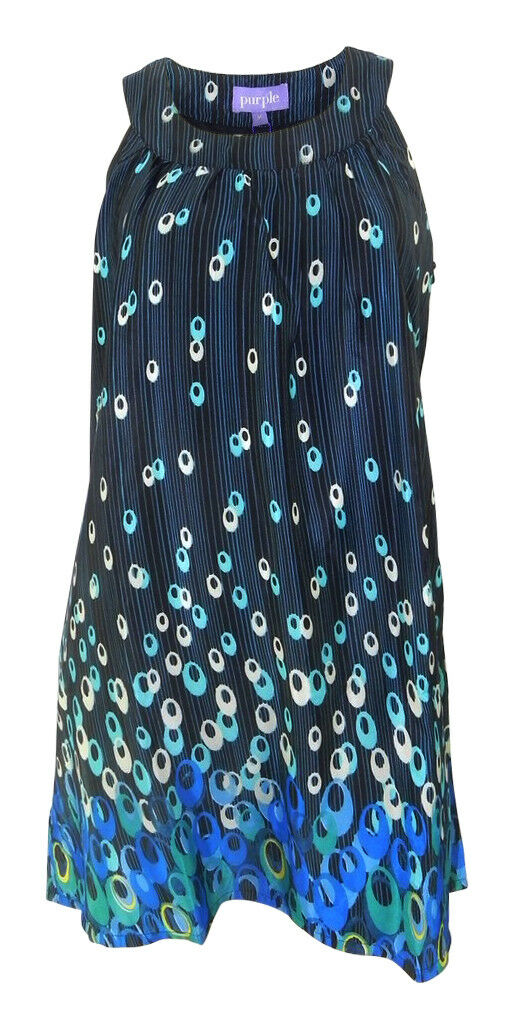 New Look Purple Label Silky Sleeveless Tunic Dress Print Design on Black 2 Colou