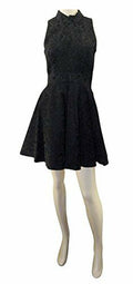 Topshop black high neck fit & flare dress with cut away sleeves embossed fabric
