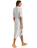 Marks & Spencer Collection Ivory & Striped Shirt Dress with Belt Orig Price £39