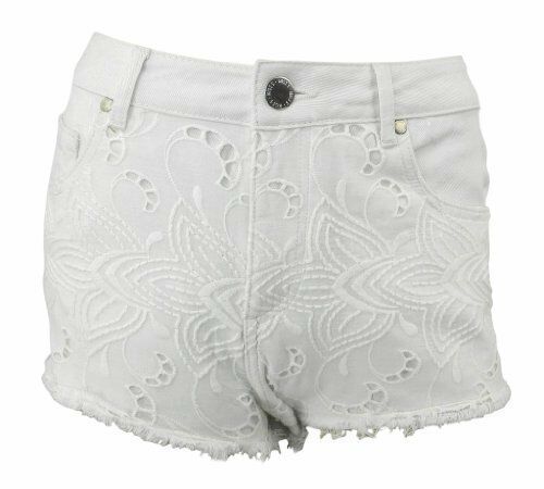 Warehouse white denim shorts with embroderie front & frayed hems