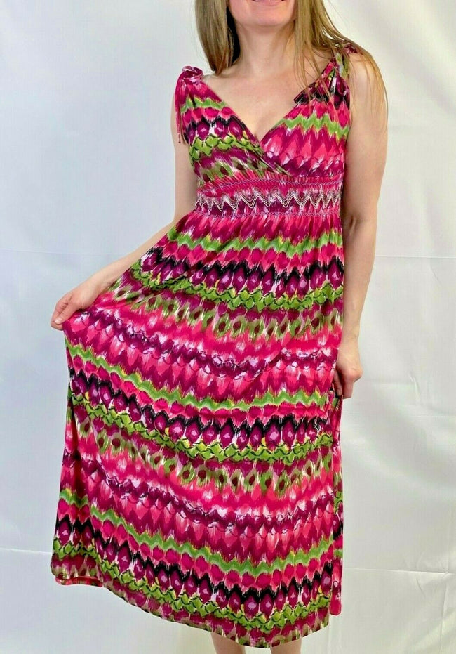 Debenhams Pink Print Stretchy Sleeveless Maxi Dress with Deep V Front & Back