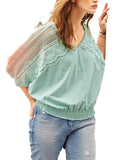 Next Green Boho Gypsy Scalloped Crochet Top with Batwing Sleeves