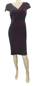 Marks & Spencer Black & Purple Panel Fitted Stretch Dress with V Neckline Orig P