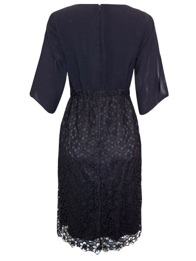 Adrianna Papell Navy Dress with Chiffon Blouson Top & Lace Skirt