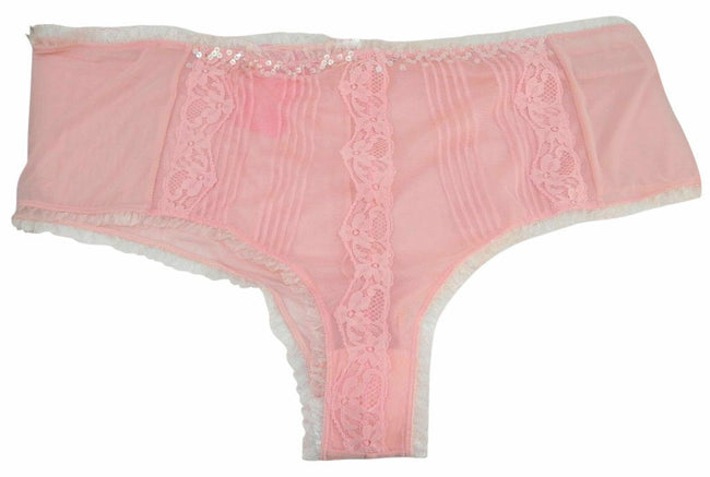 Naturally Close Plus Size Pink Net Knickers with Sequin & Frill Trim