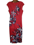 Marks & Spencer Bold Print Bodycon Red Scuba Dress Asymmetrical Neckline