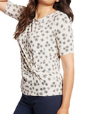 Marks & Spencer Ivory Floral Print Front Tie Twist Top with Short Sleeves