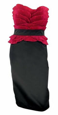 Alexon grey satin party dress with narrow dark rose pleating around waist