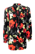 Dorothy Perkins Black & Floral Chiffon Blouse Long Sleeve with Low Tie Neck
