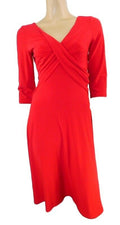 M & S Red Empire Fit & Flare Dress with 3/4 Sleeves Orig Price £59