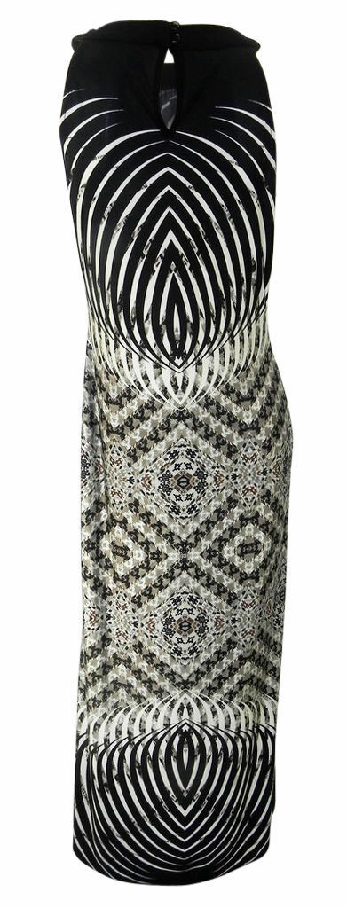 BHS stretchy black/taupe/cream geometric print maxi dress with cut away sleeves