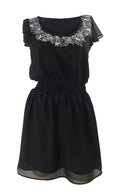 Dorothy Perkins Black Chiffon Dress White Butterfly Embroidery at Neckline Flutt