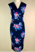 Marks & Spencer  Blue Floral Sleeveless Bodycon Midi Dress with V Neckline