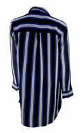 Topshop Blue & Black Striped Grandad Shirt Tunic with Long Sleeves