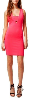 River Island Bright Coral Pencil Strappy Party Dress Cut Out Detail