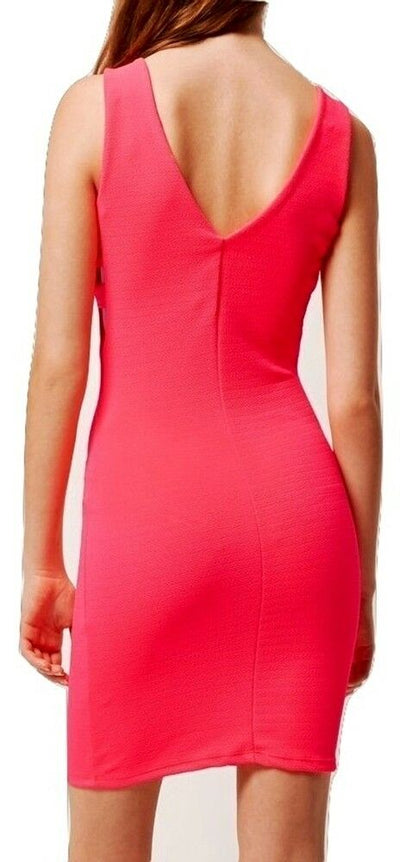 River Island Bright Coral Pencil Strappy Party Dress Cut Out Detail