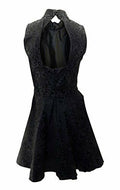Topshop black high neck fit & flare dress with cut away sleeves embossed fabric