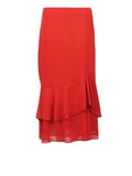 Marks & Spencer Per Una Red Crepe Ruffle Hem Midi Skirt