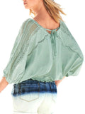 Next Green Boho Gypsy Scalloped Crochet Top with Batwing Sleeves