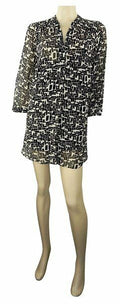 Marina Kaneva Plus Size Chiffon Black & Fawn Print Tunic with 3/4 Sleeves