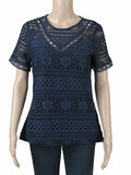 Dorothy Perkins (ex) Navy lace front plain back, short sleeved lined tunic top