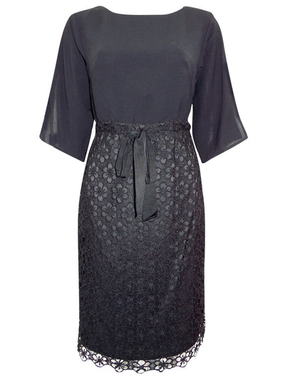 Adrianna Papell Navy Dress with Chiffon Blouson Top & Lace Skirt