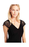 Marks & Spencer Per Una Black Bodycon Stretch Dress with Lace Shoulders