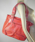 CHARLEY CLARCK LARGE LEATHER LOOK RED TWO HANDLED BAG BNWT z