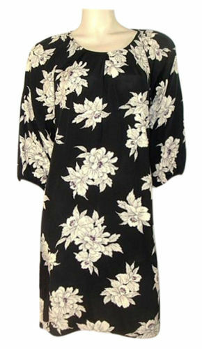 Dorothy Perkins Bold Flower Print Black Shift Dress with 3/4 Length Sleeves