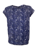Next Navy Graphic Print Loose Fit Blouse with Short Sleeve
