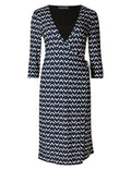 Marks & Spencer Navy Chevron Wrap Dress with 3/4 Sleeves & V Neckline Orig Price