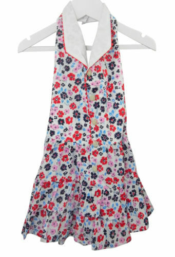 Good Quality Red/Blue Sprigged Cotton Dress with Fastening at Back of Neck