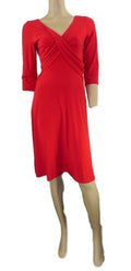 M & S Red Empire Fit & Flare Dress with 3/4 Sleeves Orig Price £59