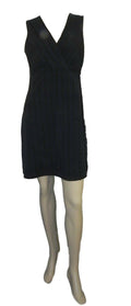 Marks & Spencer Pinstriped Black V Neck Sleeveless Dress with A Line Skirt