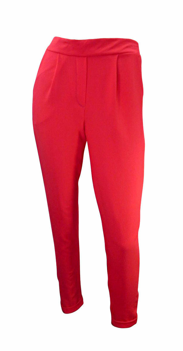 Dorothy Perkins Red Crepe Ankle Grazer Trousers with Elasticated Waist