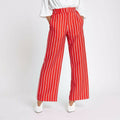 Ex River Island  Red Stripe Print Wide Leg Trousers