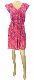 Crewe Bright Pink, Red & Blue Crepe Belted Swing Dress with V Neckline Org Price