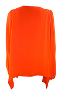 Marina Kaneva Plus Size Orange Crepe Top with V neck & Dip Hem at Sides