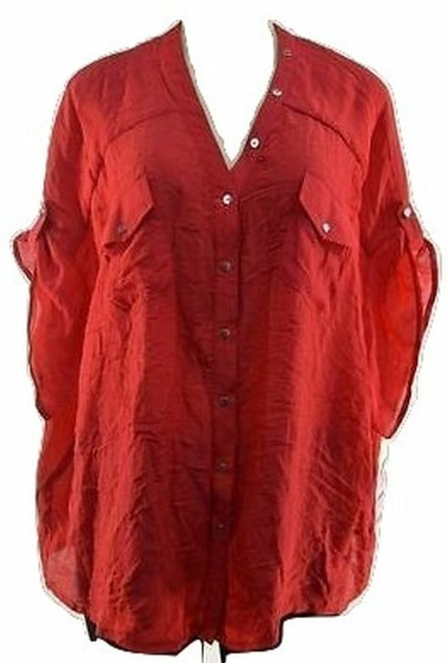 Alfani Red Short Sleeve Buttoned Back & Front Over size Top Size Xl Orig 59$