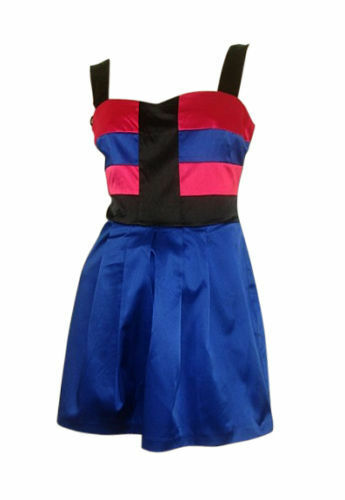 Rare hot pink, blue & black sateen fit & flare dress size 12 striking