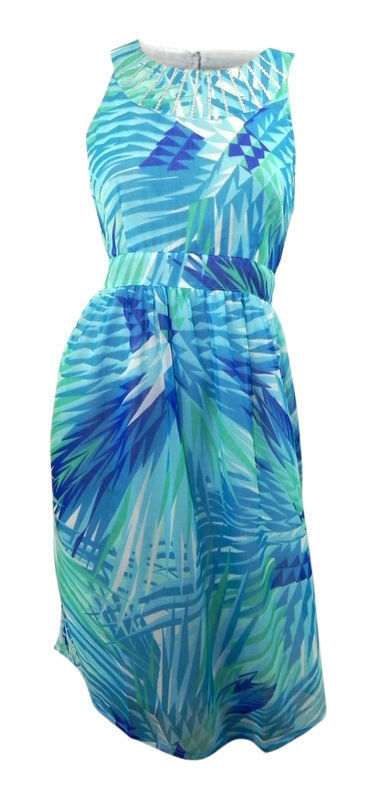 Debenhams Casual Collection fresh blue/green geometric print dress with round ne