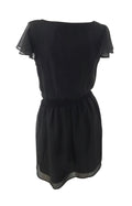 Dorothy Perkins Black Chiffon Dress White Butterfly Embroidery at Neckline Flutt