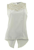 Dunnes Ivory Sleeveless Sheer Top with Lace Yoke Buttoned Drop Back