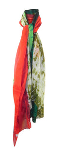 VERSATILE LARGE FINE FLOATY ABSTRACT ANIMAL PRINT SCARF RED & GREEN BORDERS